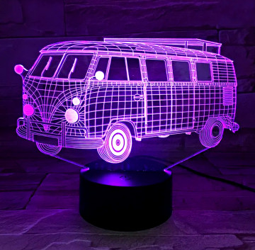 VW RETRÓ KISBUSZ 3D USB LED LÁMPA 16 SZÍNVÁLTÓS TÁVIRÁNYÍTÓVAL