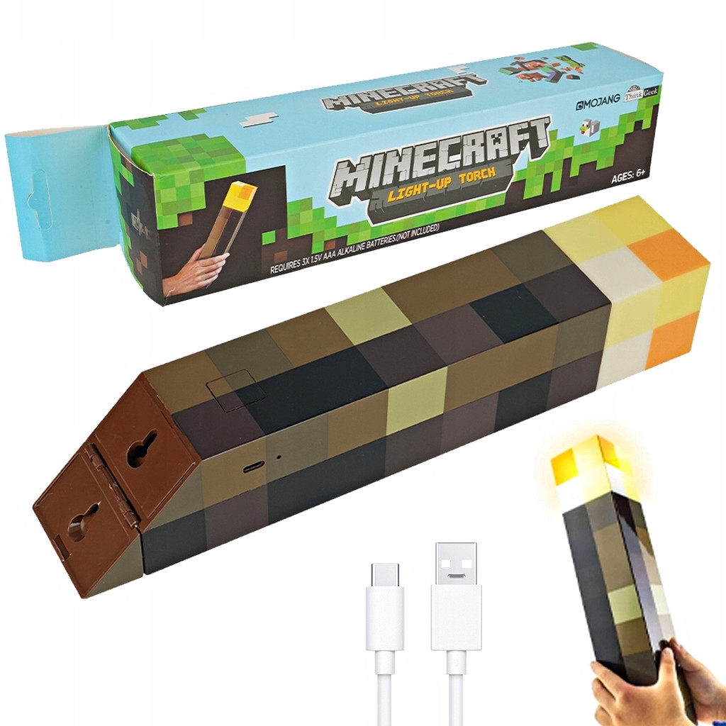 MINECRAFT FÁKLYA USB LÁMPA 4 SZÍNVÁLTÓS FALRA SZERELHETŐ